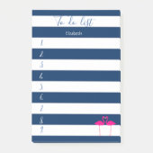 Moderne blauwe streping, roze flamingos, om lijst post-it® notes (Voorkant)