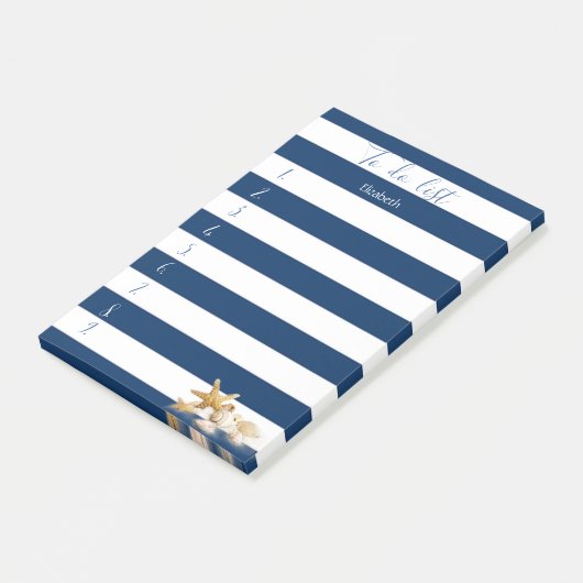 Moderne blauwe streping, zeeschelpen, om lijst te  post-it® notes (Schuin)