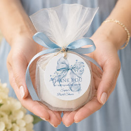 Moderne blauwe strik bruidsfeest bedank kaartjes bedankjes labels