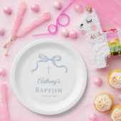 Moderne Blauwe Strik Doop Papieren Bord (Feest)