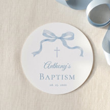 Moderne blauwe strik doopsticker voor jongen