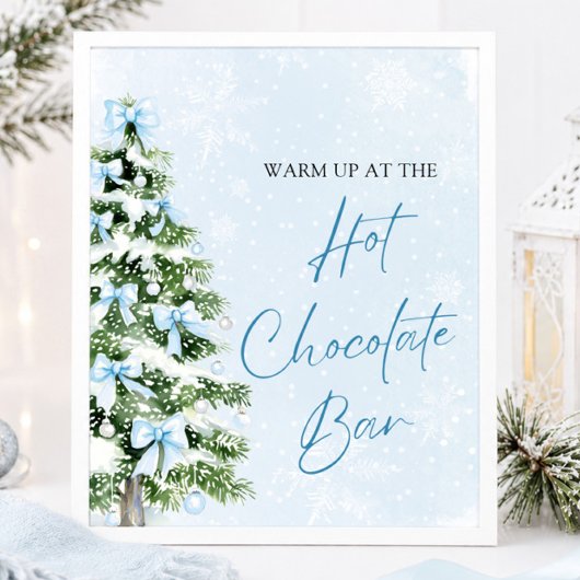 Moderne Blauwe Strikken Kerstboom Heet Chocolade B Poster