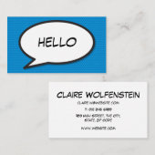 Moderne Blauwe Stripboek Spraakwolk HALLO Visitekaartje (Voorkant / Achterkant)