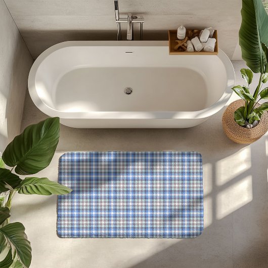 Moderne Blauwe Taupe Tartan Badmat