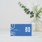 Moderne blauwe Tech-printplaat QR-code Visitekaartje (Staand voorkant)