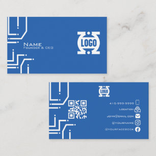 Moderne blauwe Tech-printplaat QR-code  Visitekaartje