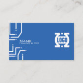 Moderne blauwe Tech-printplaat QR-code Visitekaartje (Voorkant)