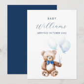 Moderne blauwe teddybeer minimalistische zwangersc aankondiging (Voorkant / Achterkant)