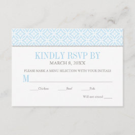 Moderne Blauwe Tegelpatroon Kruis Jongens Doop RSVP Kaartje
