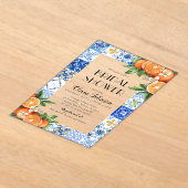 Moderne Blauwe Tegels Sinaasappels Italiaans Vrijg Acryl Uitnodigingen (Laagn)