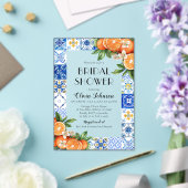 Moderne Blauwe Tegels Sinaasappels Italiaans Vrijg Acryl Uitnodigingen (Insitu (Huwelijk))