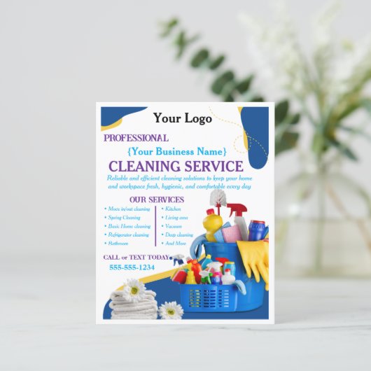Moderne Blauwe Thuis Schoonmaakservice Bewerkbaar (Staand voorkant)