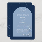 Moderne blauwe tinten boog bruiloft uitnodiging (Voorkant / Achterkant)