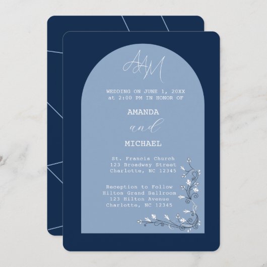 Moderne blauwe tinten boog bruiloft uitnodiging (Voorkant / Achterkant)
