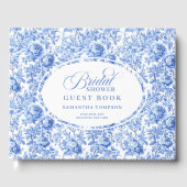 Moderne Blauwe Toile Rozen Bruidsdouche Gastenboek (Voorkant)