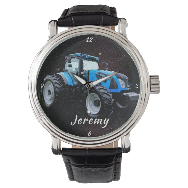 Moderne Blauwe Tractor Horloge (Voorkant)