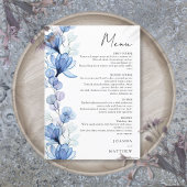 Moderne Blauwe Transparante Bloemen Huwelijk Menu