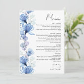 Moderne Blauwe Transparante Bloemen Huwelijk Menu (Staand voorkant)
