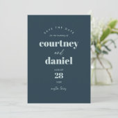 Moderne Blauwe Trendy Foto Save the Date (Staand voorkant)