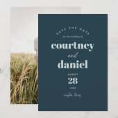 Moderne Blauwe Trendy Foto Save the Date (Voorkant / Achterkant)