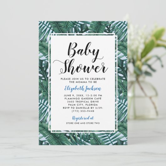 Moderne Blauwe Tropische Palm Bladeren Baby Boy Do Kaart (Staand voorkant)