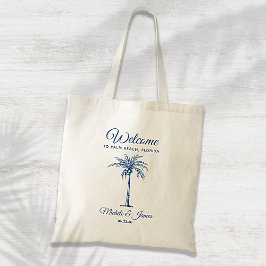Moderne Blauwe Tropische Palmboom Trouw Welkom Tote Bag