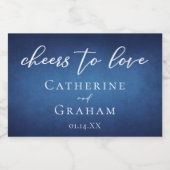 Moderne blauwe trouw aangepaste 'Proost op de lief Sparkling Wijnetiket (Enkel label)