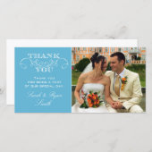 Moderne Blauwe Trouwfoto Dankkaartjes Bedankkaart (Voorkant / Achterkant)