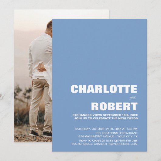 Moderne Blauwe Trouwreceptie Kaart (Voorkant / Achterkant)