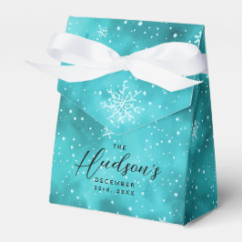 Moderne Blauwe Turquoise Kerstsneeuwvlokken Feest Bedankdoosjes