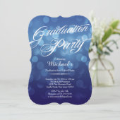 Moderne Blauwe Typografie Bokeh Afstudeerfeest Kaart (Staand voorkant)