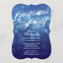 Moderne Blauwe Typografie Bokeh Afstudeerfeest Kaart