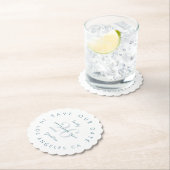 Moderne blauwe typografie sparen de datum kartonnen onderzetters (Insitu)