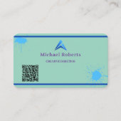 Moderne Blauwe Verfspat Creatief met QR-code Visitekaartje (Voorkant)