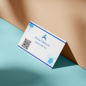 Moderne Blauwe Verfspat Creatief met QR-code Visitekaartje