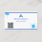 Moderne Blauwe Verfspat Creatief met QR-code Visitekaartje (Voorkant)