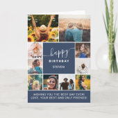 Moderne blauwe verjaardag 10 foto collage grid kaart (Voorkant)