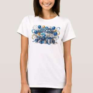 Moderne Blauwe VERJAARDAG 3E Artistiek Motief T-shirt