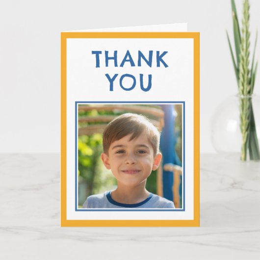 Moderne blauwe verjaardagsfoto voor kinderen bedankkaart (Voorkant)