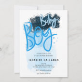 Moderne blauwe verjaardagsuitnodiging voor baby jo kaart (Voorkant)