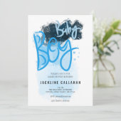 Moderne blauwe verjaardagsuitnodiging voor baby jo kaart (Staand voorkant)