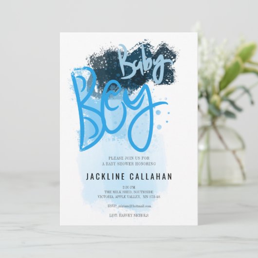 Moderne blauwe verjaardagsuitnodiging voor baby jo kaart (Staand voorkant)