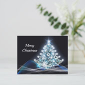 Moderne blauwe, verlichte kerstboom briefkaart (Staand voorkant)