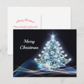 Moderne blauwe, verlichte kerstboom briefkaart (Voorkant / Achterkant)