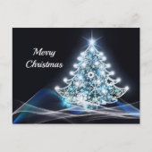 Moderne blauwe, verlichte kerstboom briefkaart (Voorkant)