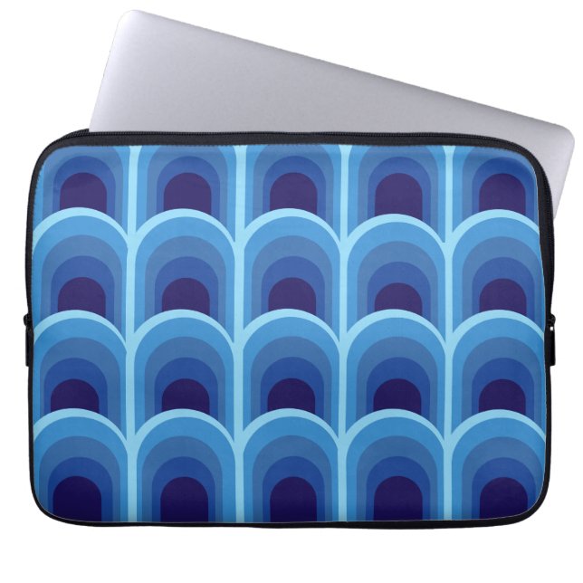 Moderne blauwe verloop boogjes patroon  laptop sleeve (Voorkant)