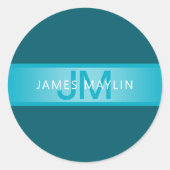 Moderne blauwe verloopnaam of bedrijfsnaam ronde sticker (Voorkant)