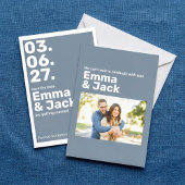 Moderne blauwe verticale datum bruiloft save the date