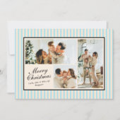 Moderne Blauwe Verticale Streep 3 Foto Kerstmis Feestdagenkaart (Voorkant)