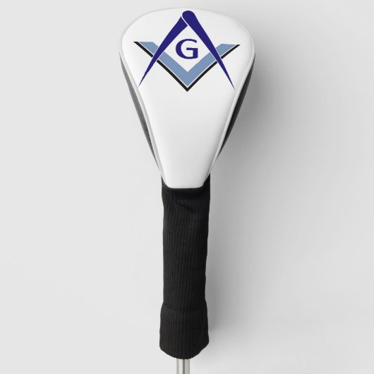 Moderne Blauwe Vierkant & Passers Golfheadcover (Voorkant)